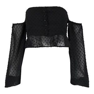 NWT Boohoo Dobby Spot Off Shoulder Long Sleeve Crop Top
